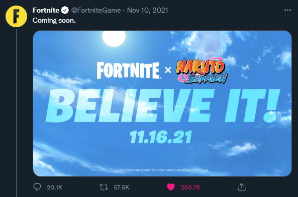 HYPEX's tweet photo. The only other Anime collabs that would create this much hype and do these numbers again is One Piece or AOT.. Please make it happen @FortniteGame https://t.co/eNR8ABNPTI