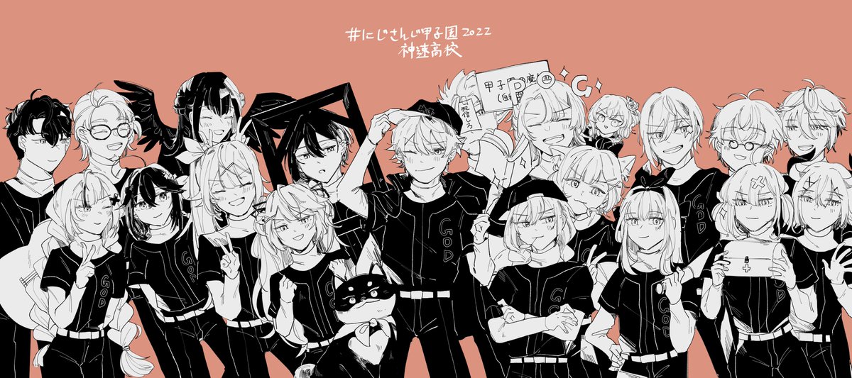 kuzuha (nijisanji) ,takamiya rion multiple girls multiple boys glasses hat 6+boys smile 6+girls  illustration images