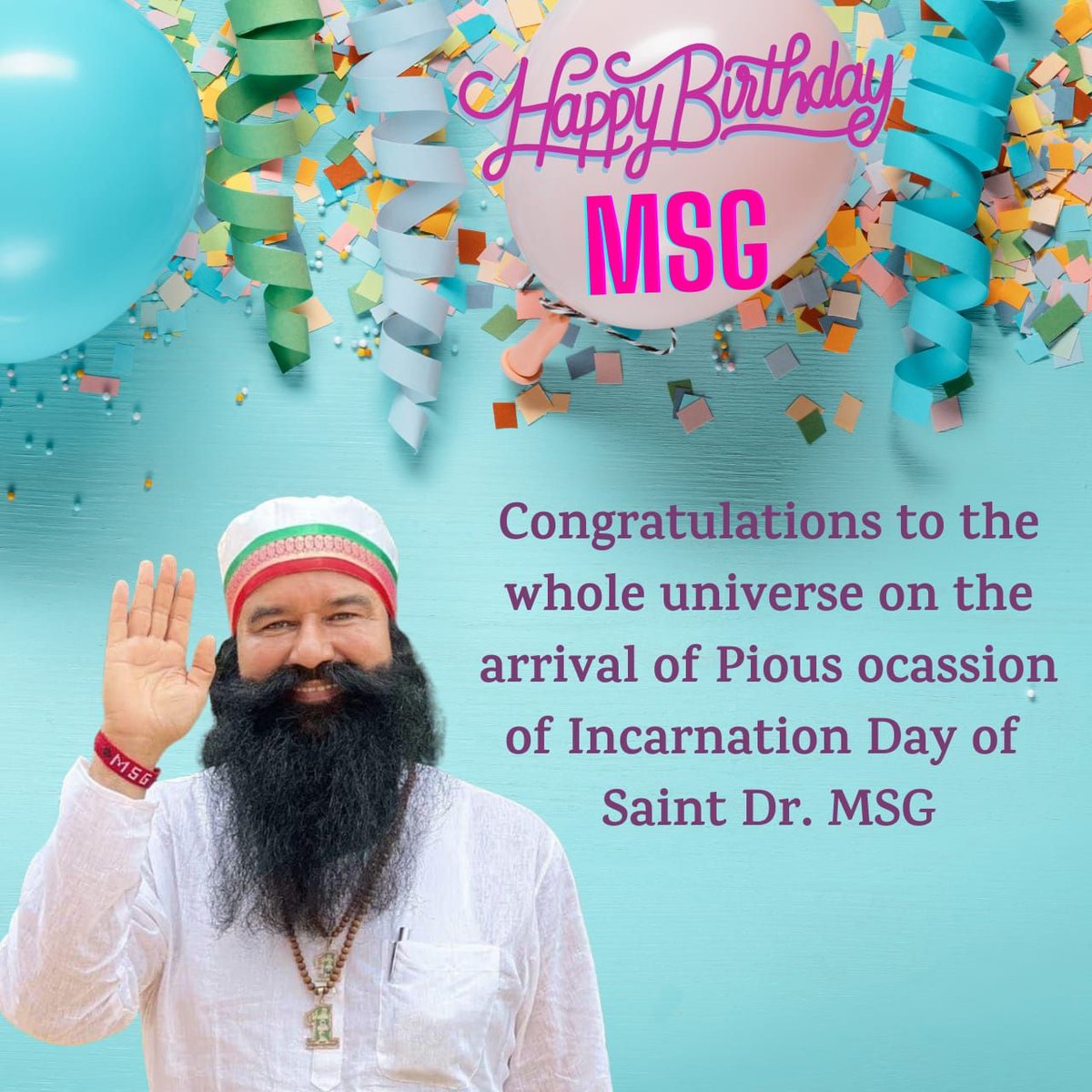 its__anamika's tweet photo. Congratulations to whole universe on the pious occasion of #SaintMSGsBirthday , Its 55th Incarnation day of the Heartthrob of millions. 
He is the only one who showed us the path of Humanity with his spiritual lessons.  
A very happy birthday guru papa ji😍 https://t.co/rXhDkoDh4J