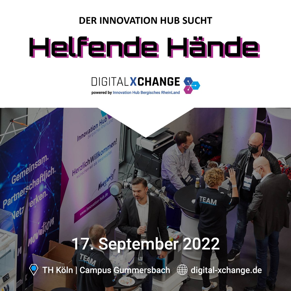 Für die DigitalXchange am 17. September sucht der Innovation Hub Bergisches RheinLand helfende Hände: innovation-hub.de/hilfskraefte
#openinnovation #digitalxchange #rheinberg #rheinsieg #oberberg