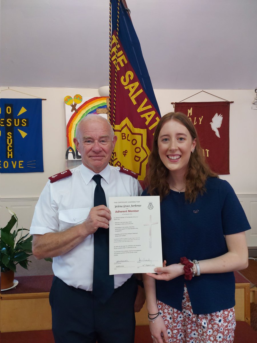 AddlestoneSA's tweet photo. This morning we recognised and celebrated Yelenas commitment to God and The Salvation Army as she enrolled as an Adherent member of our church here in Addlestone! https://t.co/5ytEJtQzAl