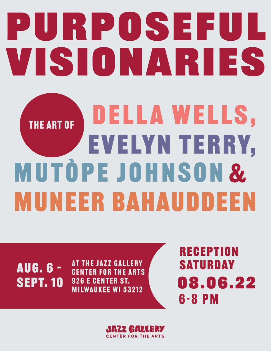 mutope's tweet photo. Purposeful Visionaries
On view Now: @JazzGallery Center for the Arts, Aug 6, 2022 – Sep 10, 2022, Featuring the art of: Della Wells, Evelyn Patricia Terry, Mutòpe j. johnson &amp; Muneer Bahauddeen https://t.co/Sw2AOQhjrY