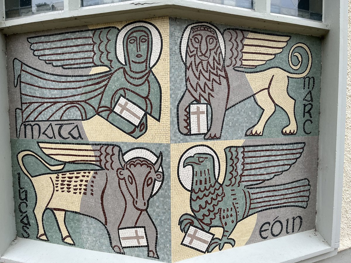 DunleavyBernard's tweet photo. The third stop on our tour of Liam McCormick’s #MagnificentSeven Donegal churches. St Patrick’s at Murlog - Oisín Kelly mosaic, Imogen Stuart cross, Patrick Pollen windows, amazing interior light. #LiamMcCormick #RHA @RHAGallery @govisitdonegal https://t.co/vi0SoW9kRk