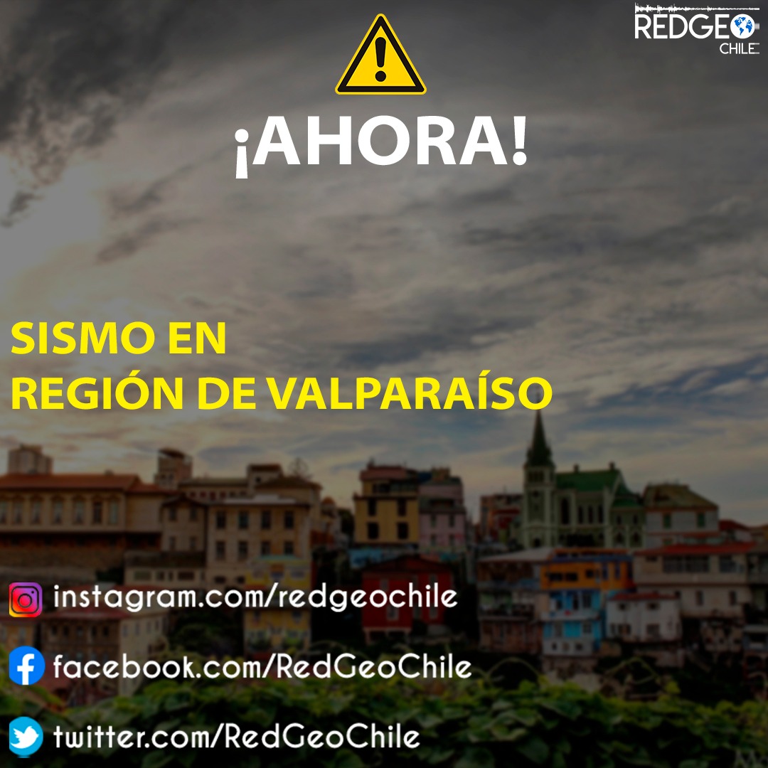 RedGeoChile's tweet photo. AHORA ⚠️🟢 Sismo leve se percibe en la región de #Valparaíso.

En breve mayor información. https://t.co/u0OVDvNVUl