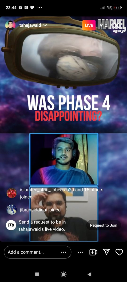 <a href="/MarvelUrdu/">Marvel Urdu</a> Podcast is up. Join in live
instagram.com/tahajawaid/liv…