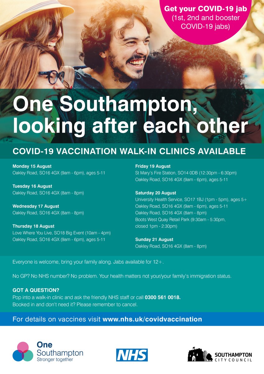 AgeUKSoton's tweet photo. Walk-in clinics in Southampton this week 💜
More info via the link below
https://t.co/sTQMevq1aD https://t.co/5vZdcI5Zuv