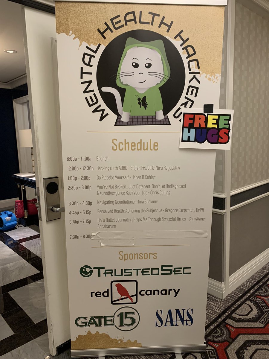 lanasec's tweet photo. Hey 2022 sponsors of @HackersHealth - @TrustedSec @redcanary @SANSInstitute #gate15 Please sponsor this much needed resource again in 2023! Thanks to @InfoSystir for organizing this amazing space. #mentalhealthhackers #DEFCON30 https://t.co/6rB6mfyrLp