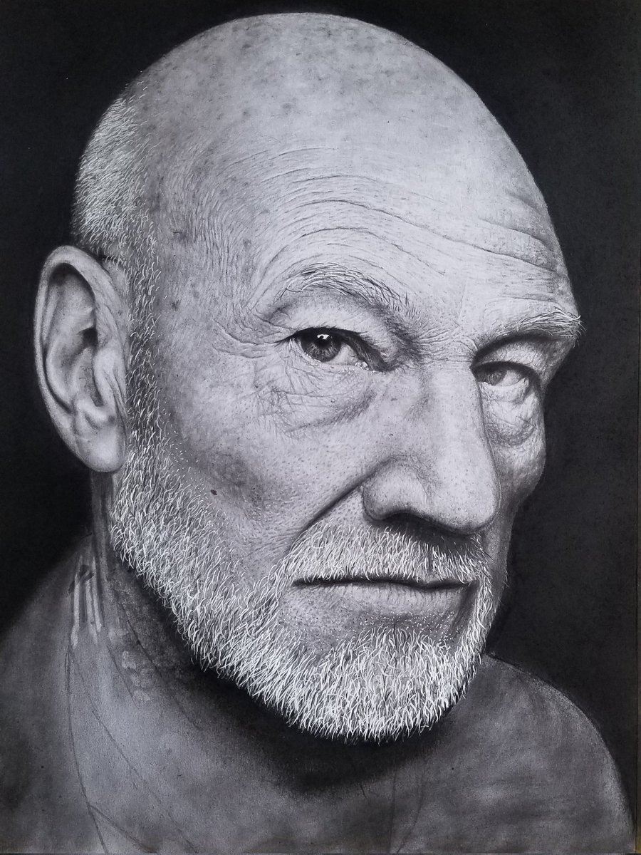 HelmesJeff's tweet photo. Here is a drawing of Patrick Stewart  I've been working on. #patrickstewart  #drawing #hyperrealisticdrawing #art https://t.co/HkxuUNz1Yf