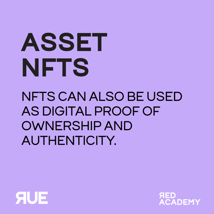 RueRedInc's tweet photo. Although art #NFTs are the most common and popular form, NFTs can have many applications and be used in various different contexts. https://t.co/jsCdW2GNMK