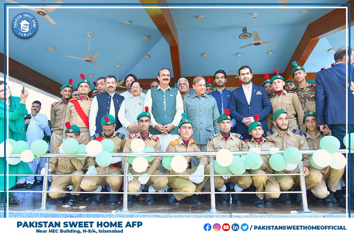 PSH__Official's tweet photo. Honorable Prime Minister of Pakistan Mian Shehbaz Sharif visited Pakistan Sweet Home AFP in order to celebrate the diamond jubilee, 75 years of independence with the Angels and Fairies of Pakistan Sweet Home https://t.co/cLl2RIT5Eu