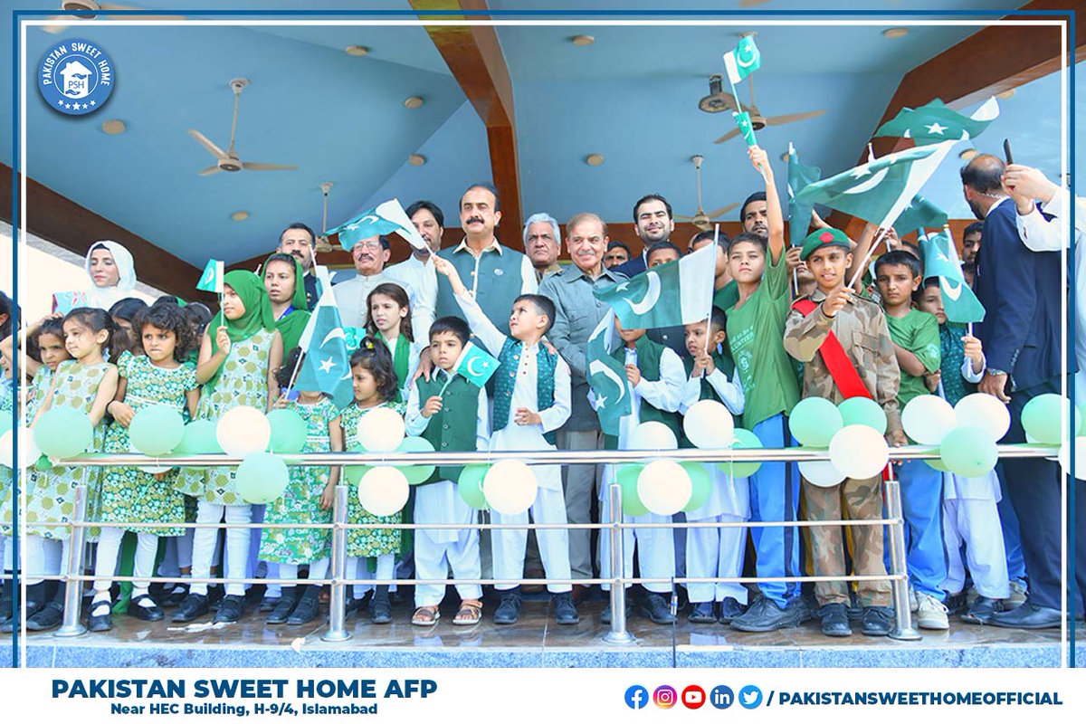 PSH__Official's tweet photo. Honorable Prime Minister of Pakistan Mian Shehbaz Sharif visited Pakistan Sweet Home AFP in order to celebrate the diamond jubilee, 75 years of independence with the Angels and Fairies of Pakistan Sweet Home https://t.co/cLl2RIT5Eu
