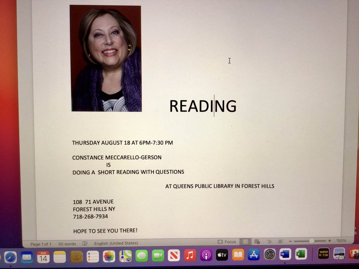 Come to my short reading in Forest Hills NY library on Thursday!