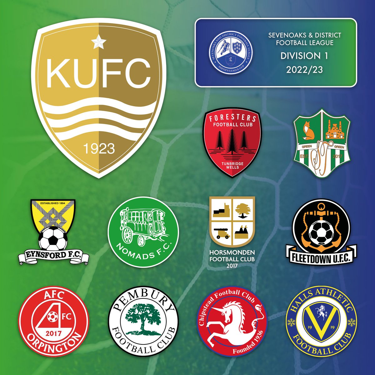 📢📇 S&amp;DFL Division 1 constitution

🤝🏻 First teams opposition for the forthcoming 2022/23 season:

AFC Orpington
<a href="/Chipstead_FC/">Chipstead FC</a> Development
Eynsford
<a href="/FleetdownFC/">Fleetdown United FC</a> A
<a href="/GSGRFC/">GSG Rovers FC</a>
<a href="/horsmonden_fc/">Horsmonden FC</a>
<a href="/HAFCOfficial/">Halls Athletic FC</a> 3rds
<a href="/Nomads_FC/">Nomads FC</a>
Pembury
Tunbridge Wells Foresters

🟢⚫ #KUFC