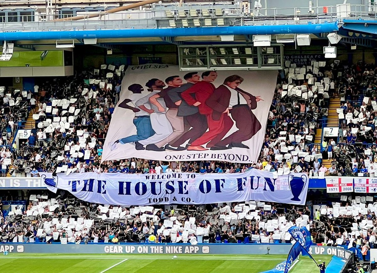WeAre_TheShed's tweet photo. The artwork and a close up of the One Step Beyond 'album cover' in The Shed today featuring Todd Boehly, Tommy Tuchel, @masonmount_10, @tsilva3 , @ReeceJames and @nglkante 💙

Designed &amp; paid for by Chelsea supporters

Artwork by @CFC843 👏 https://t.co/q44wstFcKS