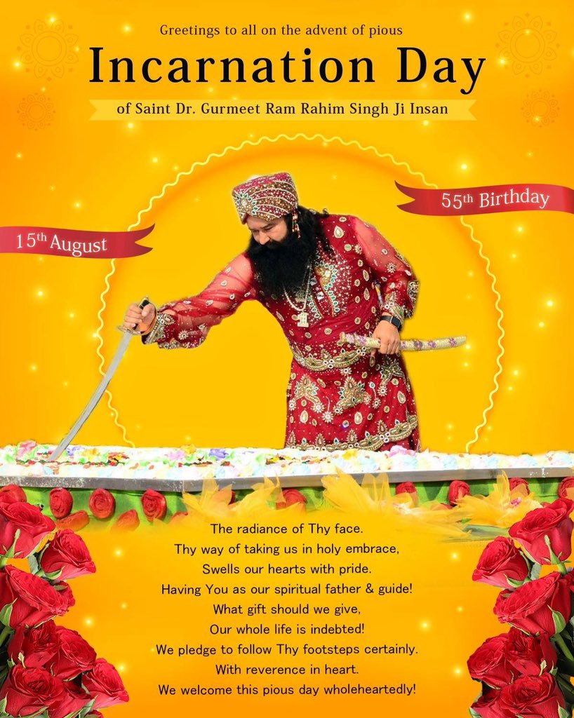 Gsisters17's tweet photo. The guiding light of our lives,the only reason behind our blissful experience! Happy 55th Birthday to our Guru Pita St.Dr. @GurmeetRamRahim Singh Ji Insan.Heartiest congratulations to entire cosmos on the occasion of the auspicious day!✨ #HappyBirthdayMSG 
#55thIncarnationMonth https://t.co/qgxCpfiIEp