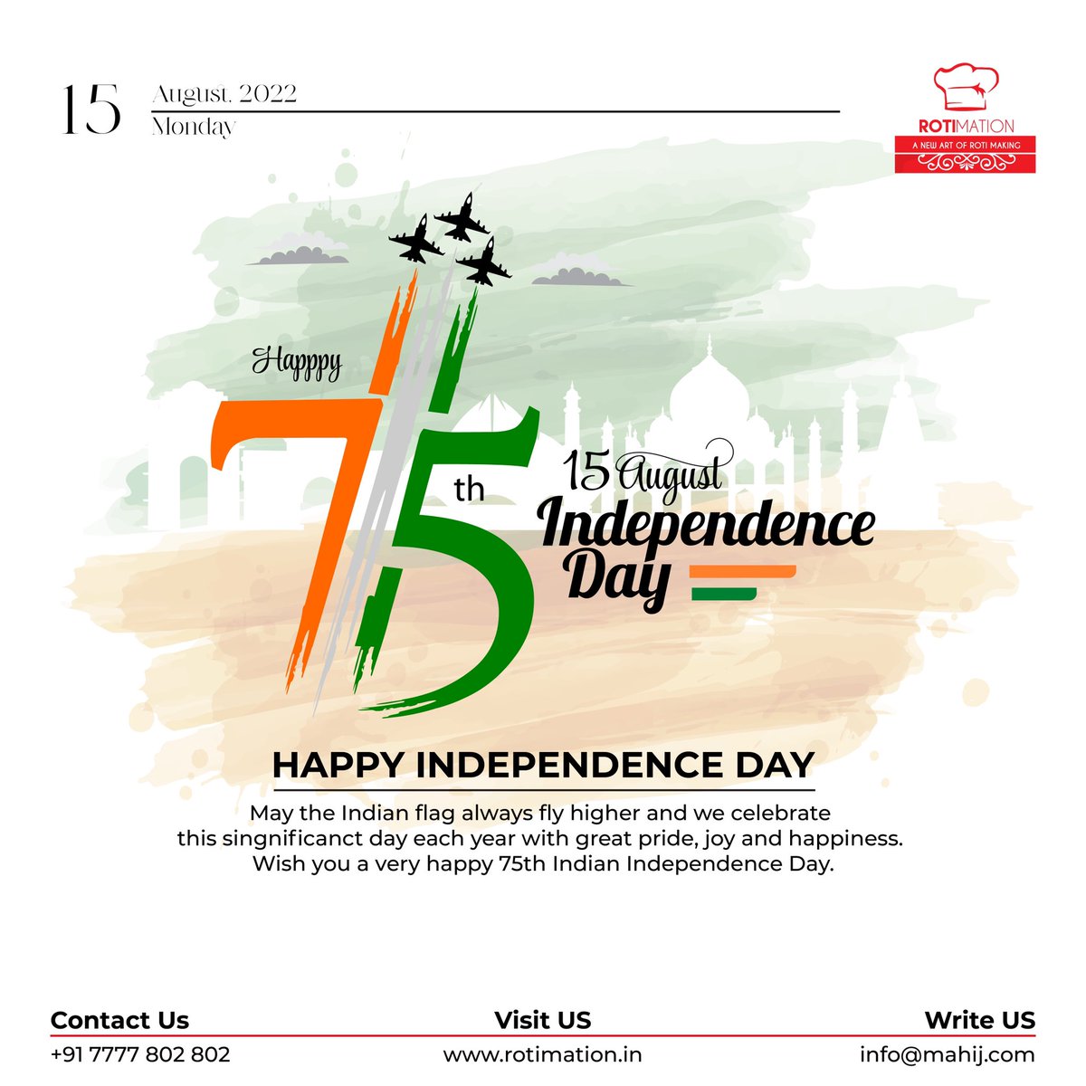 mahijexim's tweet image. Let&apos;s keep the memories of all the people who sacrificed their lives for our country alive. Wishing you a Happy Independence Day 2022

#Rotimation 
#independenceday #thofjuly #india #july #th #freedom #august #fourthofjuly #usa #love #happy #happyindependenceday #IndependenceDay