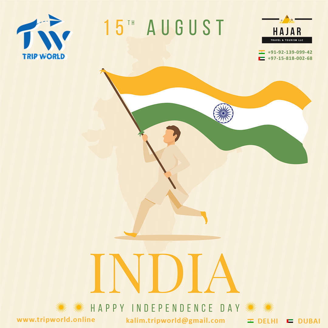TripWorld16's tweet photo. Happy Independence Day. Let there be freedom in your mind and body, faith in your wards and pride in your soul. Let us salute our nation.

#15august #independenceday 

#tripworld #tripworldelhi #kalimtripworld

DUBAI  +971 581800268
INDIA +91 9213909942

https://t.co/JTRuwiAcNd https://t.co/w1qbNbEPXE