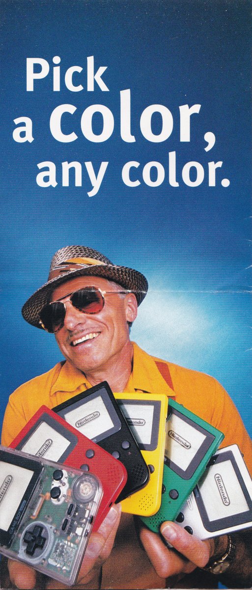 GeeksLineGlobal's tweet image. April 1997: "What's your color?"
Game Boy Pocket brochure from Nintendo of America mentioning the Super Game Boy, and featuring games that were "Player's Choice" (sold over a million copies).
Brochure via: @JohnAndersen21.