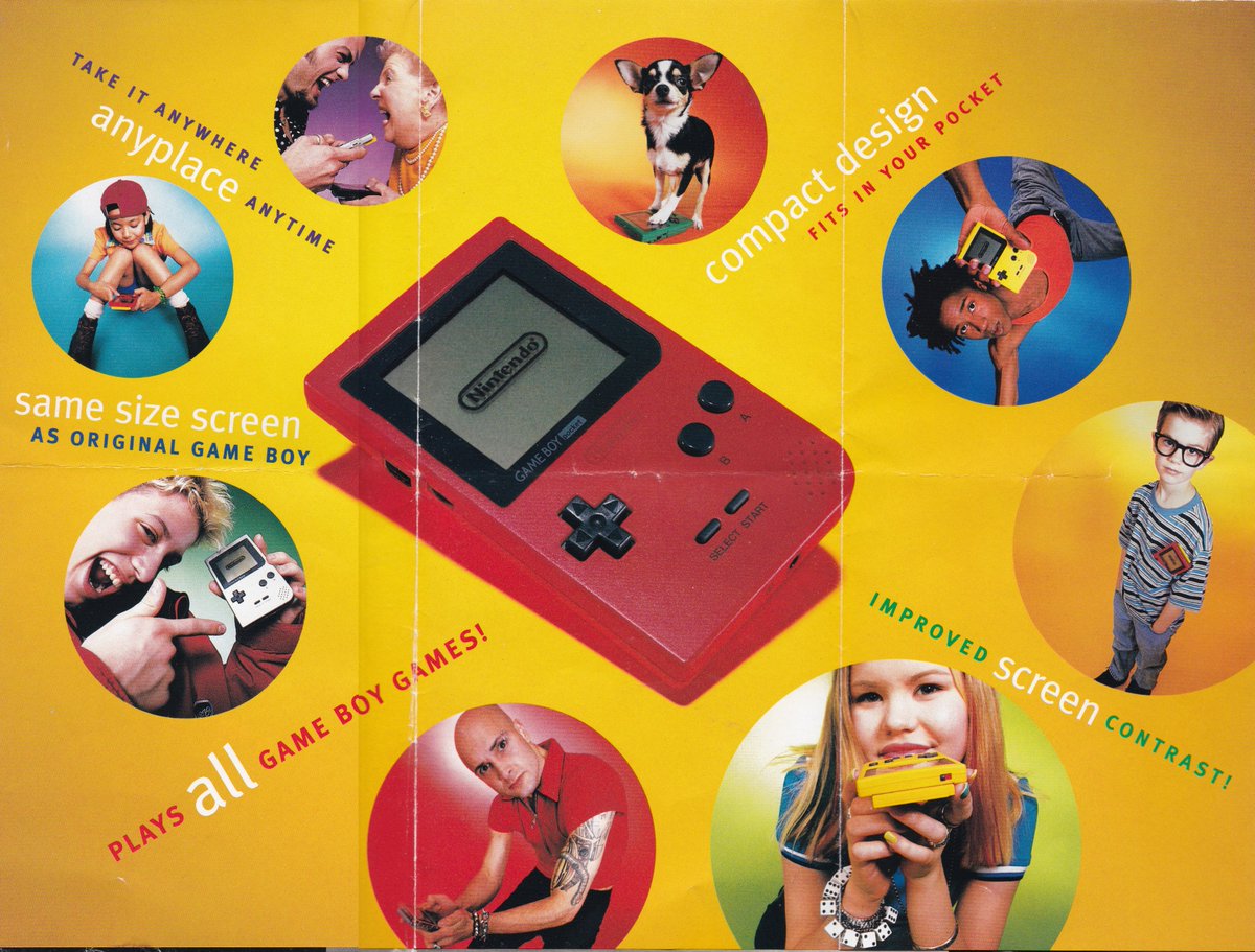 GeeksLineGlobal's tweet image. April 1997: "What's your color?"
Game Boy Pocket brochure from Nintendo of America mentioning the Super Game Boy, and featuring games that were "Player's Choice" (sold over a million copies).
Brochure via: @JohnAndersen21.