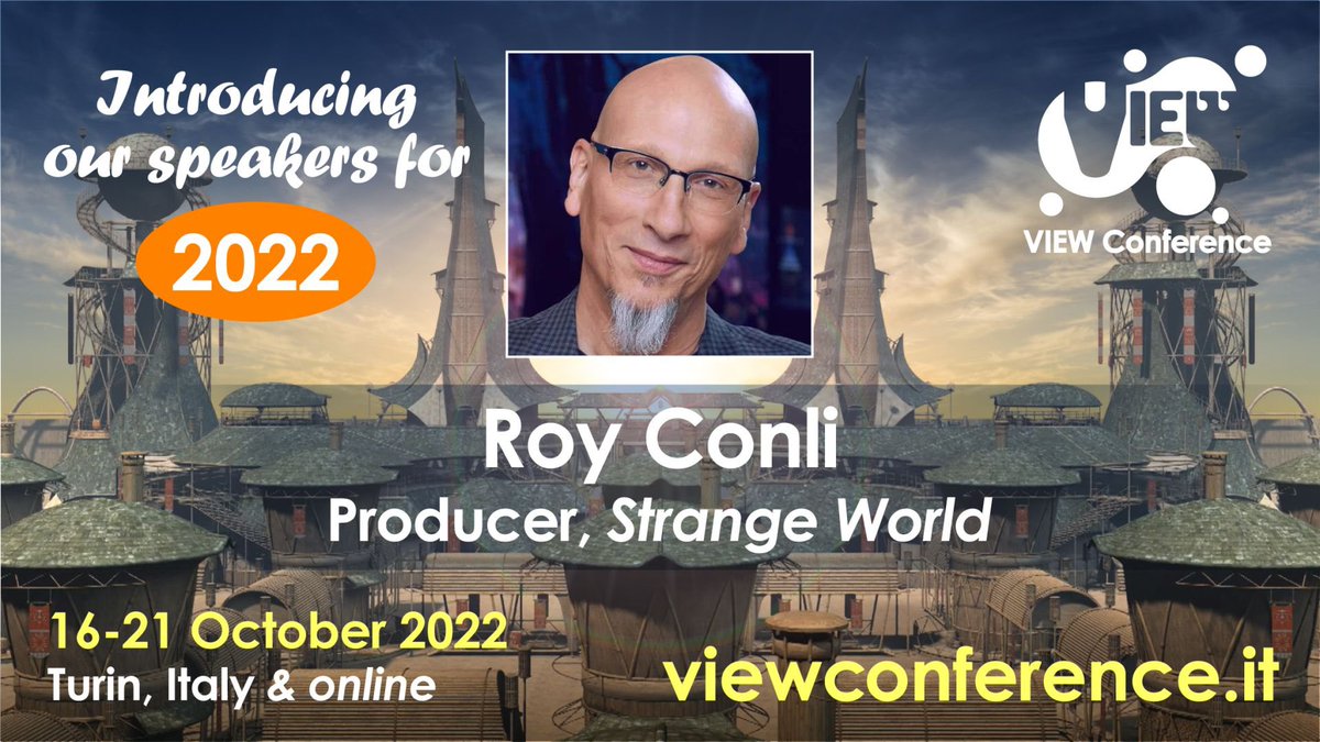 ViewConference's tweet photo. Meet @strangeworld’s oscar-winning producer, #RoyConli, in person at #viewconference2022. 

See you @ViewConference!
16-22 Oct:
https://t.co/rMW7idchW3

#StrangeWorld releases in Nov! #Disney #animation #art #film #featurefilm @conli_roy13 #DonHall #storytelling #cgi #vfx #3d #vr https://t.co/zk81p2GN18