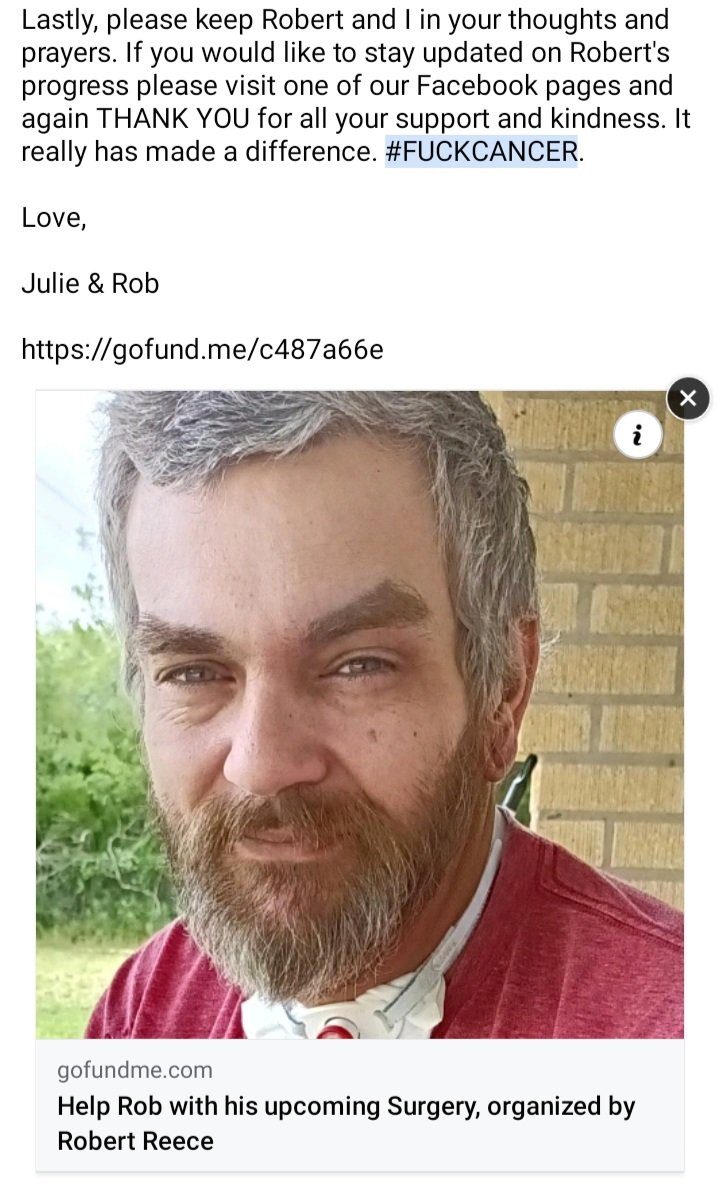 dubythechef's tweet photo. I'm not one to ask for help but my stepfather is going through it. My T lady is a breast cancer survivor herself. Fuck Cancer!  They're in need of help for after the surgery. Any little bit helps. If you can't donate please share! I appreciate you all! 🤘🚀🏀❤🤍🖤 #Rockets https://t.co/0Otsh1Dlcq