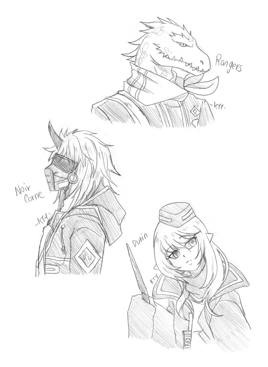 KTY_draws's tweet photo. Another batch of sketches (14/100). We have Ranger, Noir Corne, Durin and Yato. I colored digitally.
.
.
.
#Arknights #ranger #noircorne #durin #yato #MobileGame #sketch #100operatorchallenge #kty #dailysketch https://t.co/pjGaPKhCAj