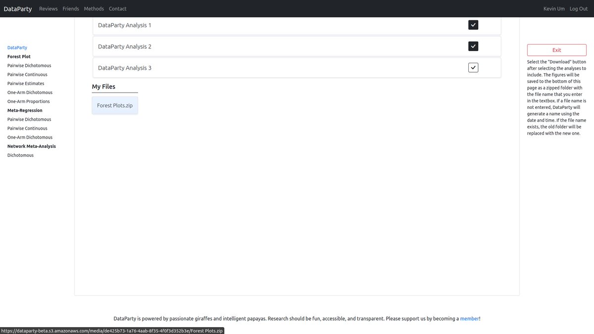 Users on DataParty.ca can now download multiple figures from their projects with a single click! Another major update includes a custom x-axis function for one-arm meta-analyses of dichotomous outcomes. Please support us by registering for free! 🥳