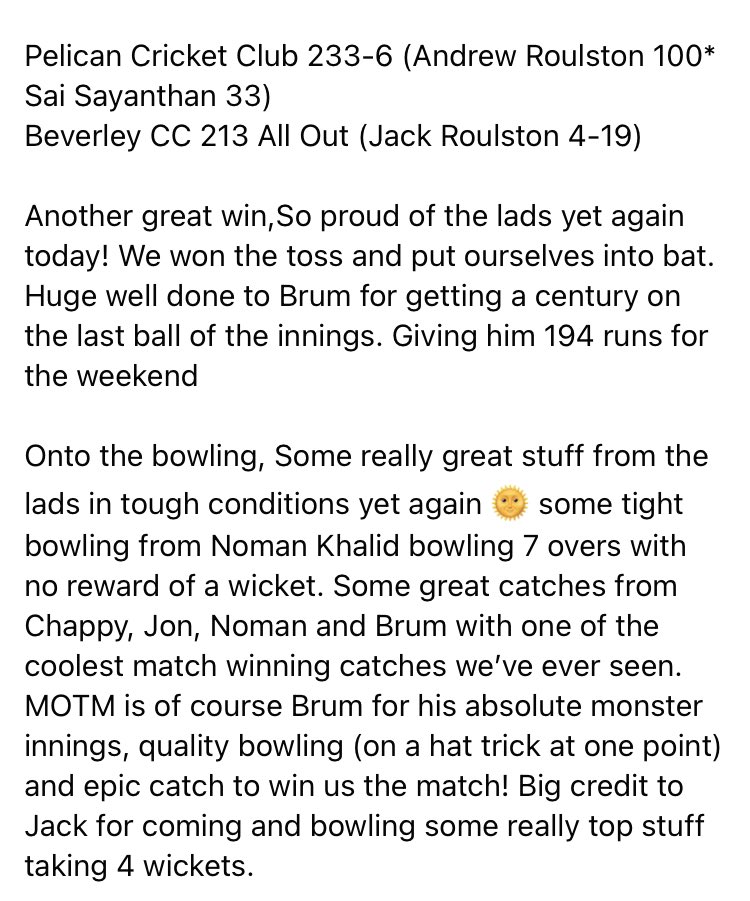 Pelican1925's tweet photo. Todays match report 🏏🏏 https://t.co/NPypwL5F6s