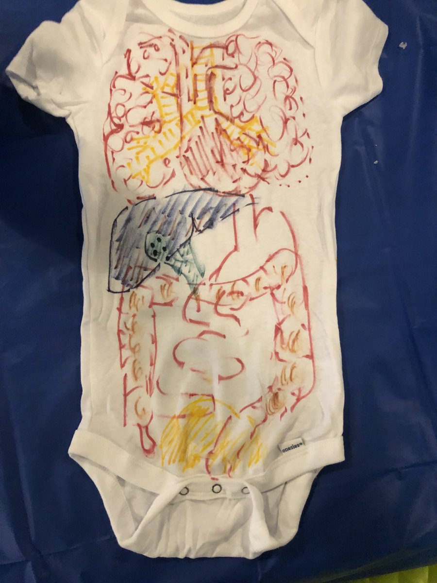 cntrydr's tweet photo. What does a surgeon do at   baby shower onsie decorating contest? https://t.co/B6T4lxRc2d