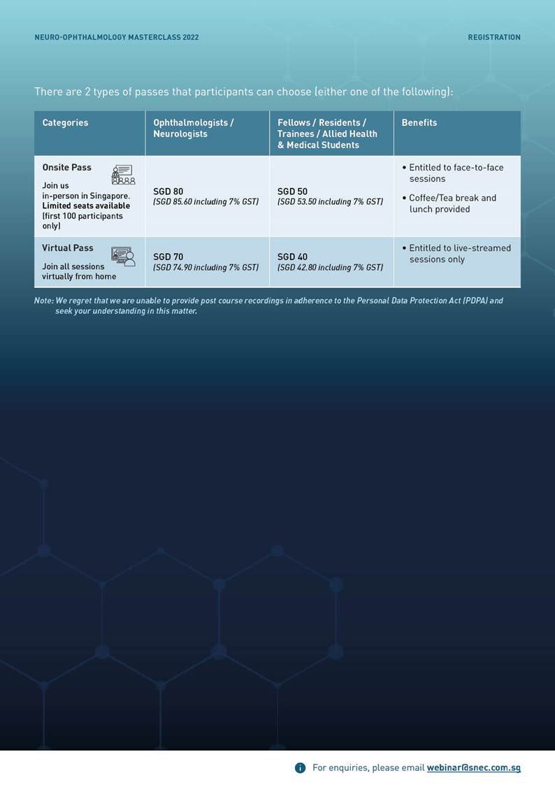 Singapore National Eye Centre (SNEC) is inviting to the upcoming Hybrid event – SNEC Neuro-Ophthalmology Masterclass 2022 which is held on the 15th October 2022. More info at: catalogue.duke-nus.edu.sg/product?catalo…