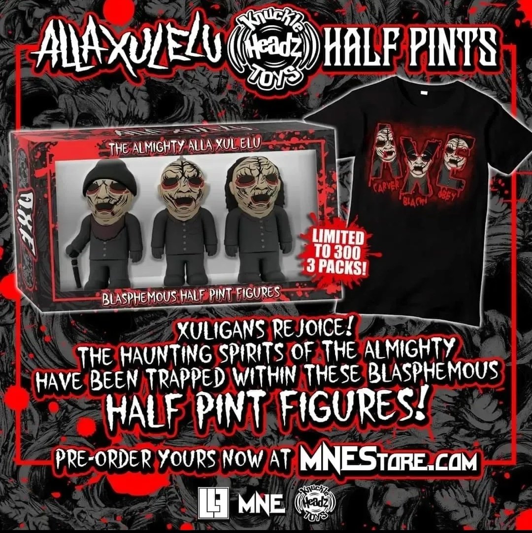 ColoradoMNE's tweet photo. LIMITED QUANTITIES REMAINING! @AllaXulElu has been immortalized as Knuckleheadz #halfpints figures, limited to 300 3packs! Grab yours now while they last, only at https://t.co/S8qknaJNw6!

#AllaXulElu #MNE #MajikNinjaEntertainment #LLE #LongLiveEvil #KnuckleHeadz #Toys #Xuligans https://t.co/zD43ift46Q