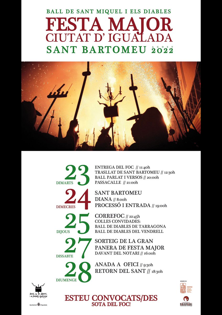 Ep, d'aquí una setmana arrenca la festa major! Compartim el cartell del Ball de Sant Miquel i els Diables. Esteu convocats/des sota el foc 💅🔥🤟
