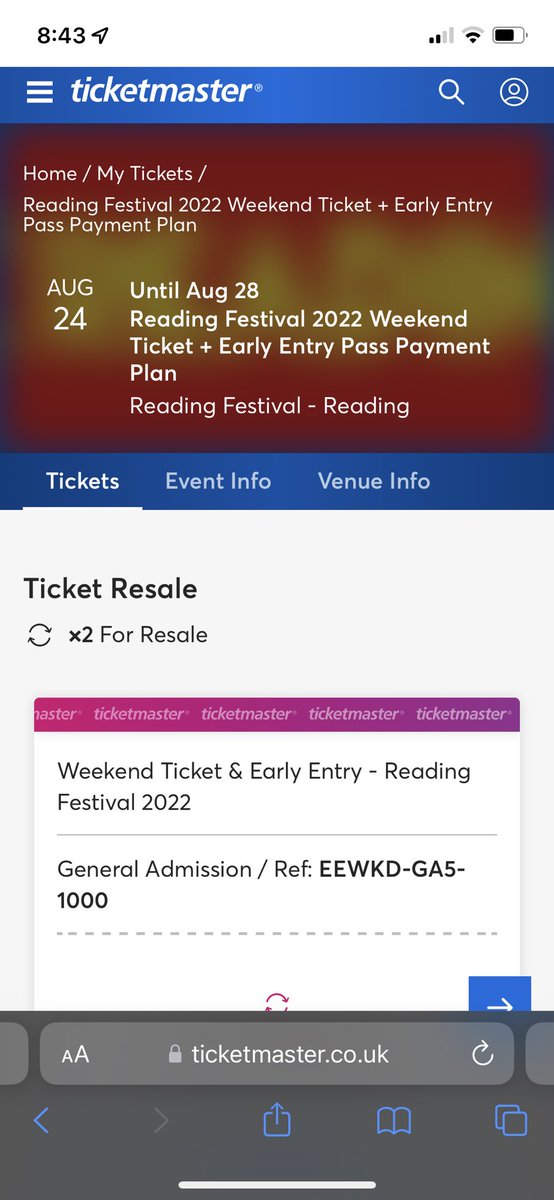 AnyaDyson's tweet photo. Still desperate to sell 2x early bird reading weekend tickets 
 Genuine reason for sale as cannot go anymore 

£200 open to offers dm me https://t.co/A1WNTQGQdq
