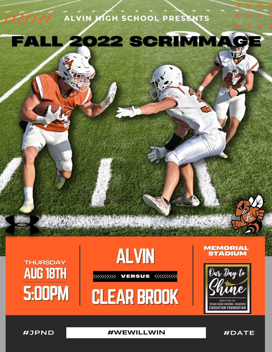 alvin_jacketfb's tweet photo. It's finally time for the 2022 Scrimmage for Jacket Football as we take on the Clear Brook Wolverines at Memorial Stadium. @THSCAcoaches @Matt_Stepp817
📷: @mikey_tex https://t.co/hLc3ALU0vS