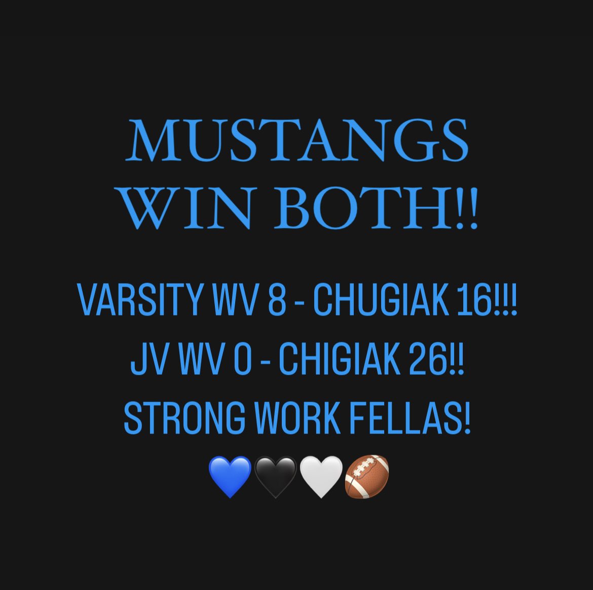 Chugiakfootball's tweet photo. Win first games ✅! This season is going to be 🔥!! So proud of our young men and the heart they showed! Thx @wvhWolfpack for being great hosts!
#chugiakfootball #chugiakhighschool #mustangsstrong #letsgoblue #highschoolfootball #highschoolsports #mustangsfootball #supportlocal https://t.co/nsC03zED44