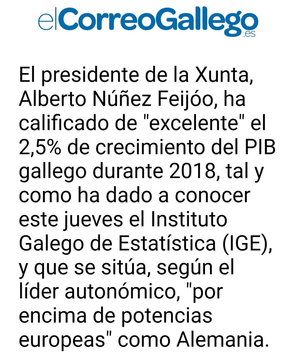 Feijóo califica de EXCELENTE el 2,5% de crecimiento del PIB gallego en 2018. En efecto, es el mismo @NunezFeijoo que califica de RECESIÓN crecer un 4,1% en 2022. Jamás he visto una hemeroteca tan devastadora para un político. ¿Dónde están los periodistas? 🤨