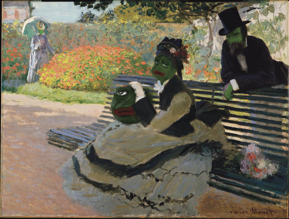 mnknd88's tweet photo. @Giga_Chad_Pepe @IkertjeNFT GM

"Camille Pepe on a Graden Bench" https://t.co/LFjK3TMsba