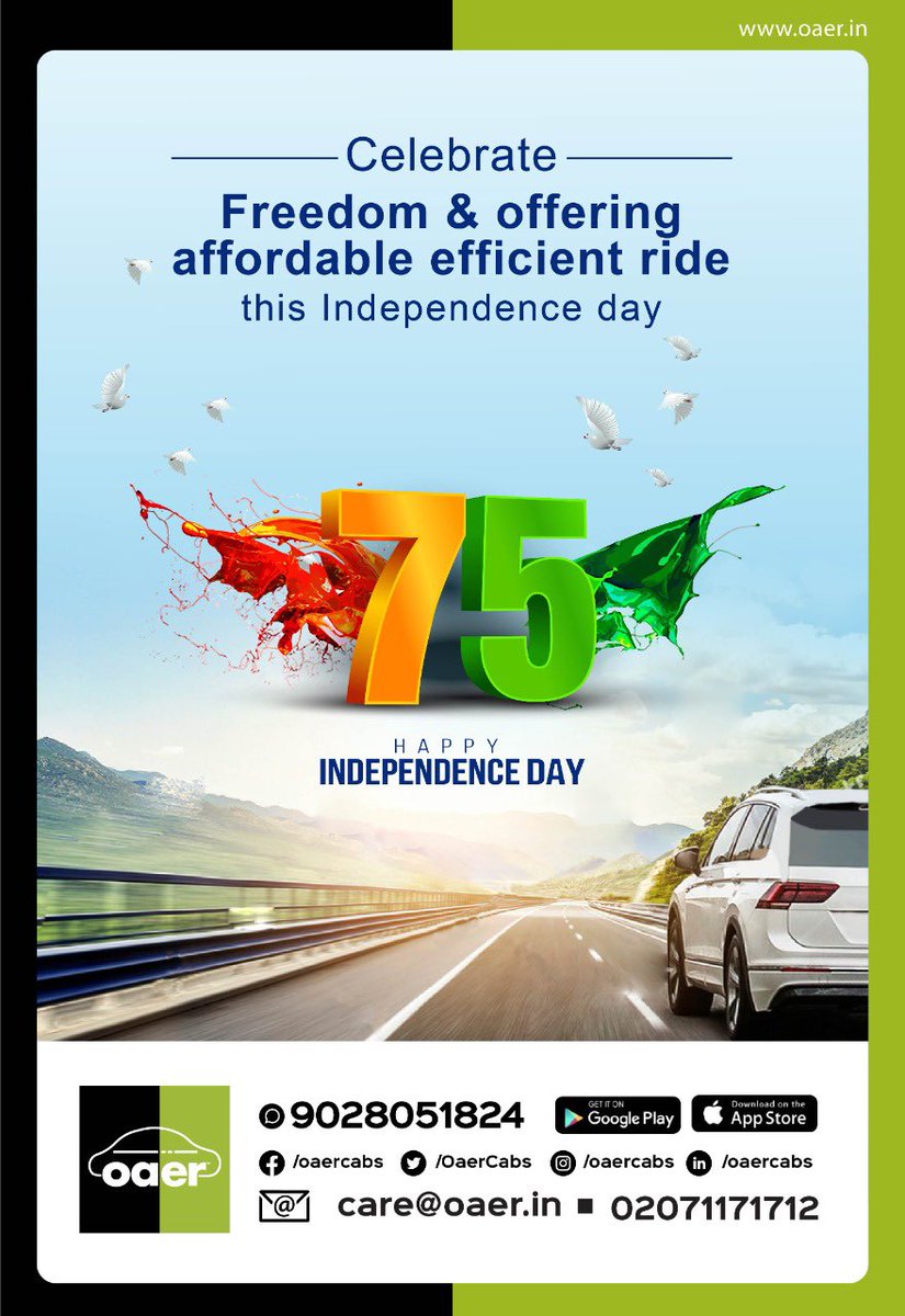 OaerCabs's tweet photo. Oaer Cab Wishing You a Very Happy 75th Independence Day. https://t.co/986bBFOTkr