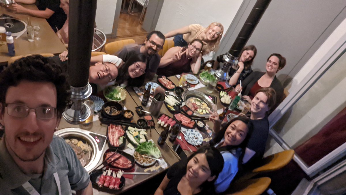 Kicking off the first night of #ISME18: Figure 1. Part of the <a href="/merenbey/">A. Murat Eren (Meren)</a> lab and @MarineMicrobio1, a novel consortia feeding on Korean BBQ-derived carbon and nitrogen. <a href="/ChyMoncada/">Chyrene Moncada</a> @mgrace808 <a href="/TorsetStian/">Stian Torset</a> <a href="/emily_fogarty11/">Emily Fogarty</a> <a href="/FlorianTrigodet/">Florian Trigodet</a> <a href="/michaelkuyu/">Michael Yu</a> <a href="/ivaglj1va/">Iva Veseli</a> <a href="/smiller_science/">Samuel E. Miller</a>