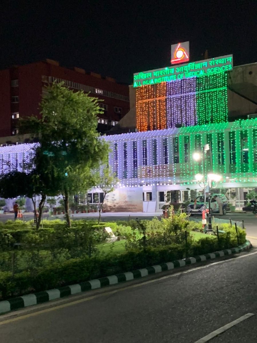 Happy 75th #IndependenceDay to India, where it is August 15th already. 
A photo of our medical school <a href="/aiims_newdelhi/">AIIMS, New Delhi 🇮🇳</a> all decked up in tricolor 🇮🇳 #IndiaAt75