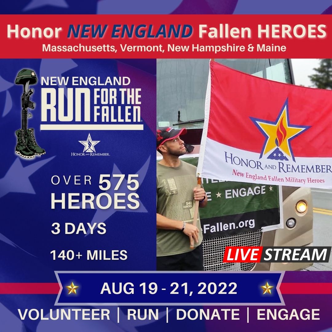 HonorRemember's tweet photo. ๐ฃTHIS WEEK: 2nd Annual New England โRUN FOR THE FALLENโ TO HONOR AND REMEMBER MILITARY SERVICE MEMBERS WHO DIED AS A RESULT OF SERVING DURING THE WAR ON TERROR. WATCH live on FB at Run for the Fallen. ๐บ๐ธ๐โโ๏ธ๐
#Run4Fallen #HonorRemember #TogetherWeRememberThemAll https://t.co/s22QGKlVMQ