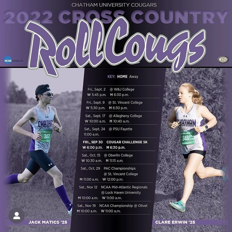 Chatham_WIH's tweet photo. Seeing fall sports schedules mean only 1 thing! The Cougs are rolling back to Pittsburgh! Good luck @ChathamU_WSoc @ChathamXctf @chathammsoccer @chathamVball #PrideinthePaw https://t.co/j4lRQ4PFcR