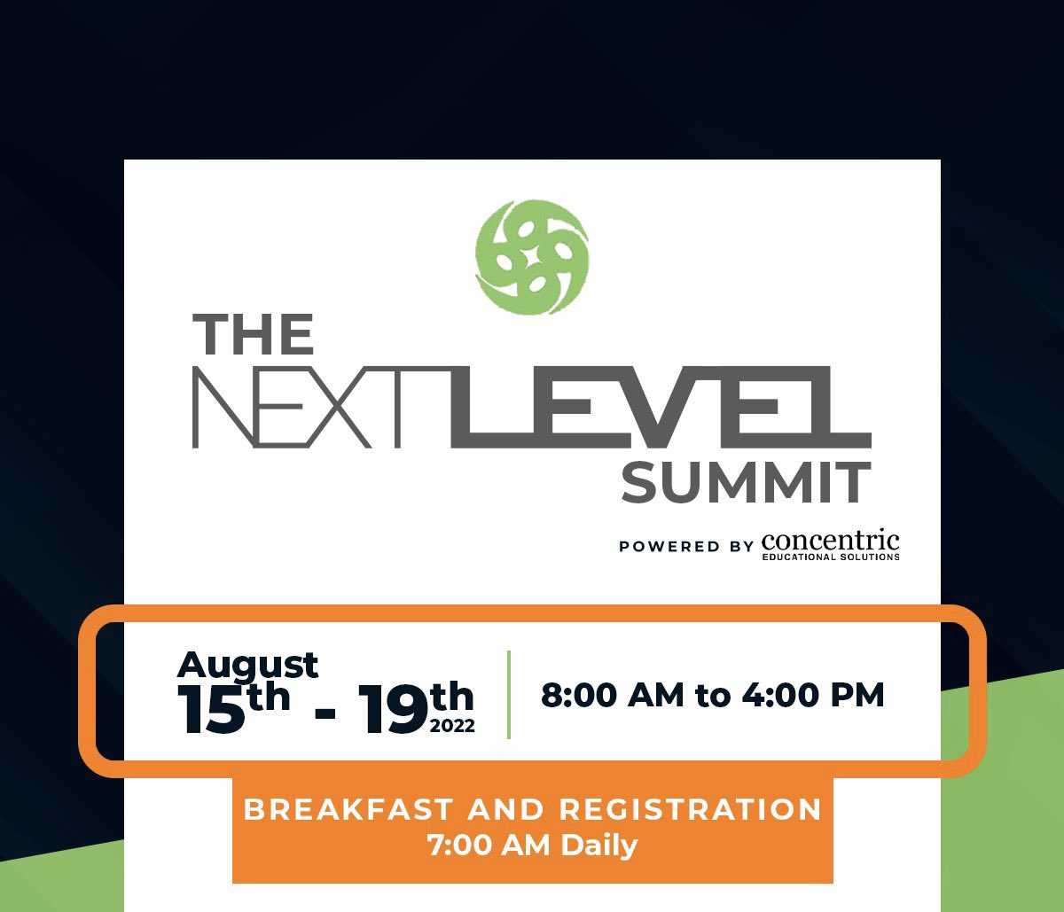 ConcentricEdS's tweet photo. Make sure youโre using the hashtags #CESNextLevel and #Concentriceds all week long! Weโll see you tomorrow at 7am for #TheNextLevelSummit! ๐๐พ https://t.co/Os9x2vSmsa