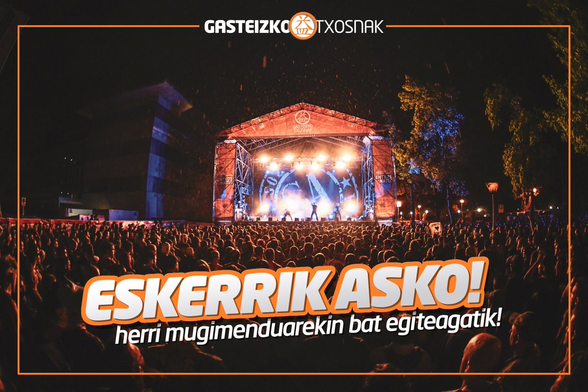 entxosnatu's tweet photo. ESKERRIK ASKO txosnagunera gerturatu zareten guztiei!

Montajera, argindarra jartzera, bokatak prestatzera, kontzertuak ikustera, barra txanda egitera, andamioak montatzera, zaintzak egitera, ondo pasatzera eta pasa zaizkigun beste asko...

#GasteizkoTxosnak #entxosnatu https://t.co/7NSsYy4w6W
