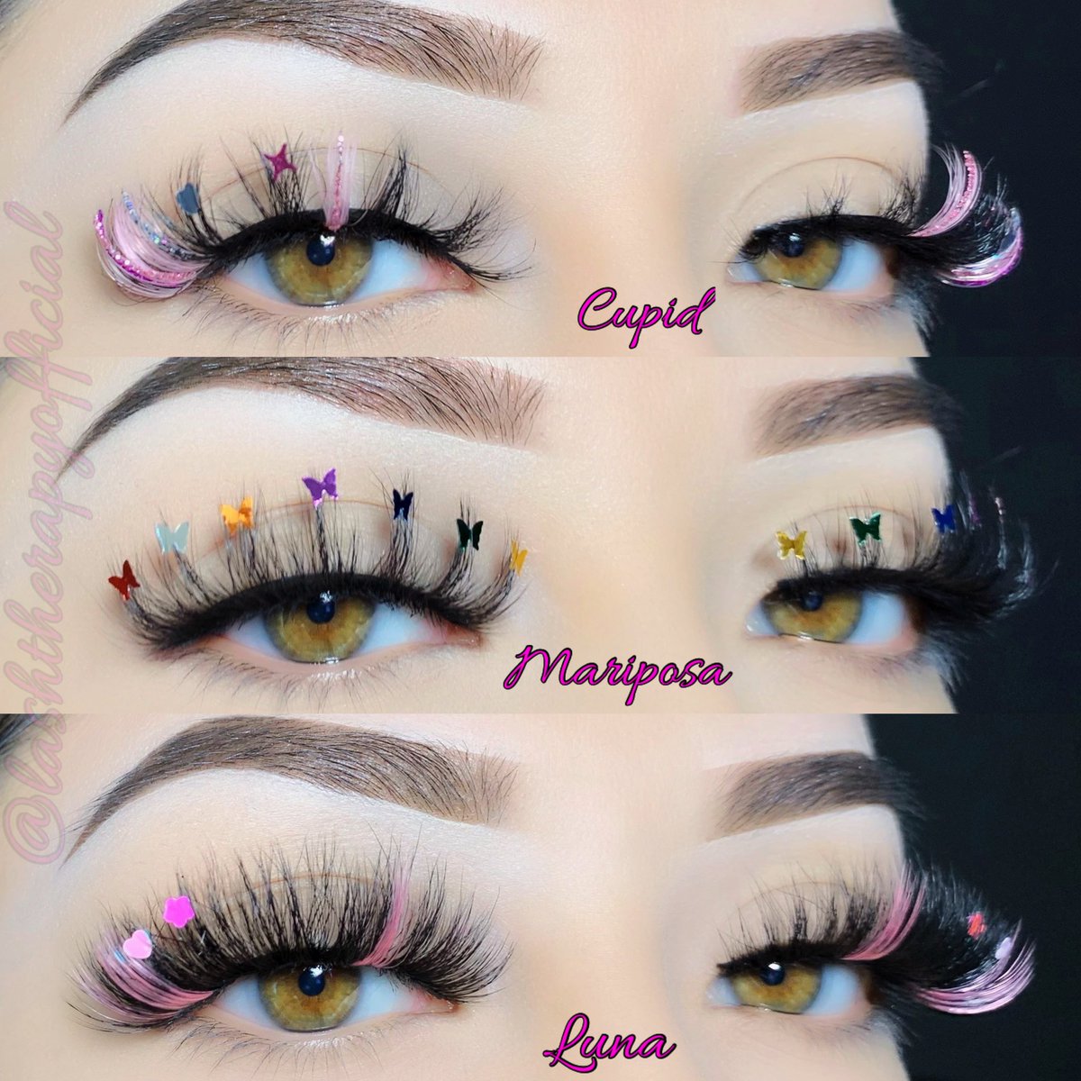 lashtherapy101's tweet photo. Can you believe these are strip lashes? 💗 Check out our bio to learn more about our large variety of color + decal lashes #minklashes #lashes #lashextentions #colorlashes https://t.co/G284PMfYGO