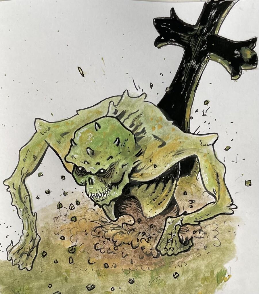 Ojqua's tweet photo. Ghoul bursting out of my sketchbook #funwithcolours #ghoul #sketch #dibujo https://t.co/Jr1DJItmJm https://t.co/XRLJU7AxUa