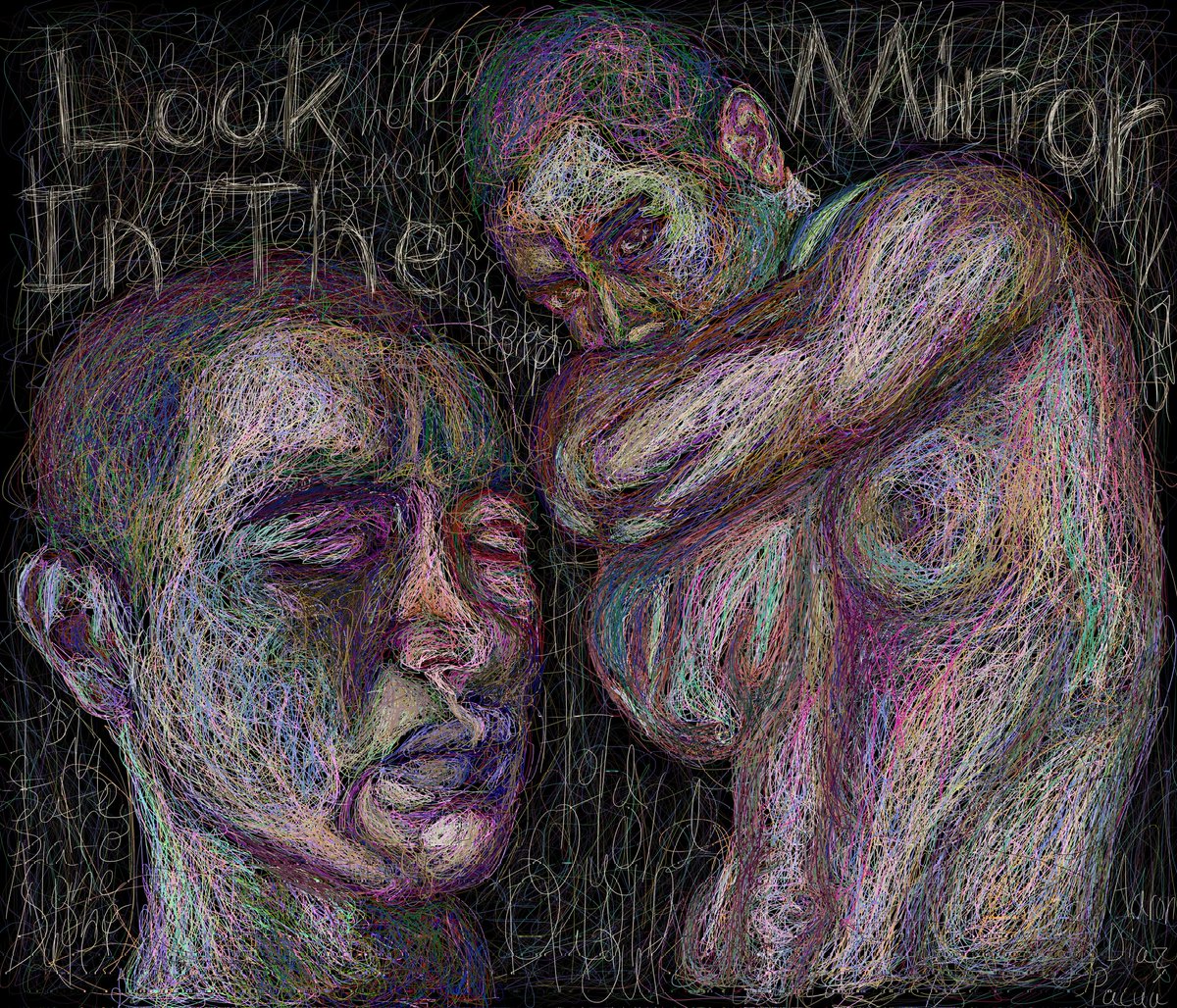 Self portrait, scribbling was therapeutic, working through some personal issues. I think I need to take an honest look at myself