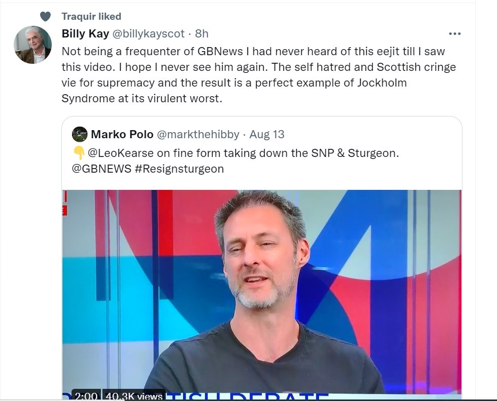 Tragic xenophobic gammony Scots like Billy Kay are the worst advert Scottish Nationalists could have. Everything about the man screams 'SHE'LL NO LET ME SEE THE WEANS'