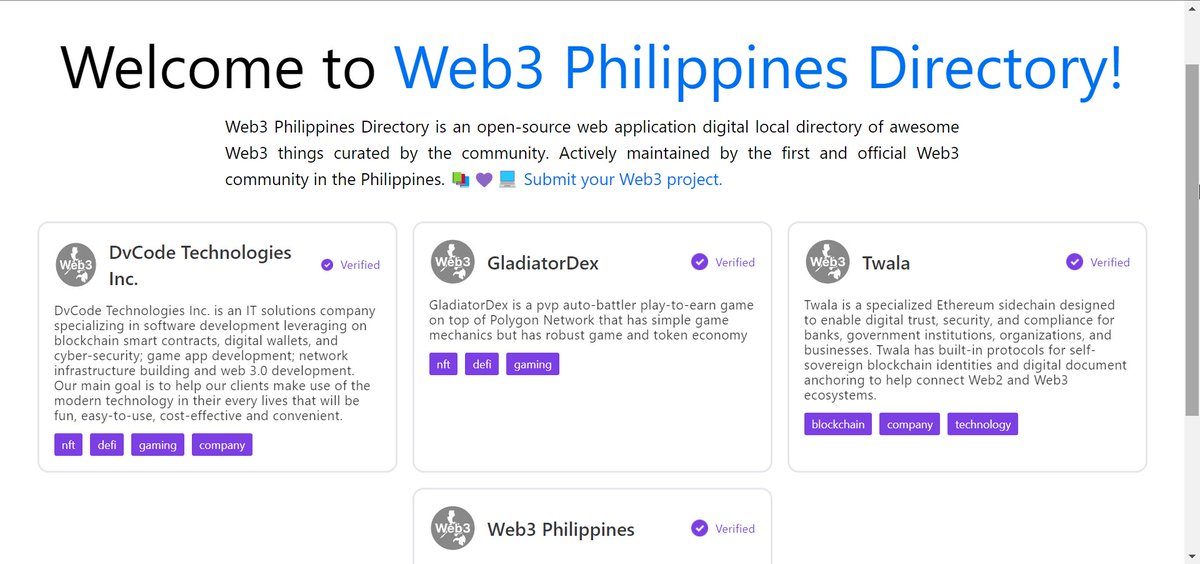 web3phl's tweet photo. Directory v1.0.0 released! ๐๐๐
The first and original directory for awesome Filipino-led Web3 projects and companies in the country. ๐
Directory: https://t.co/prLnKF7KjI
Submit: https://t.co/C2XxLmVKpw
#web3directory #web3community #web3philippines https://t.co/WHyuIgONmT