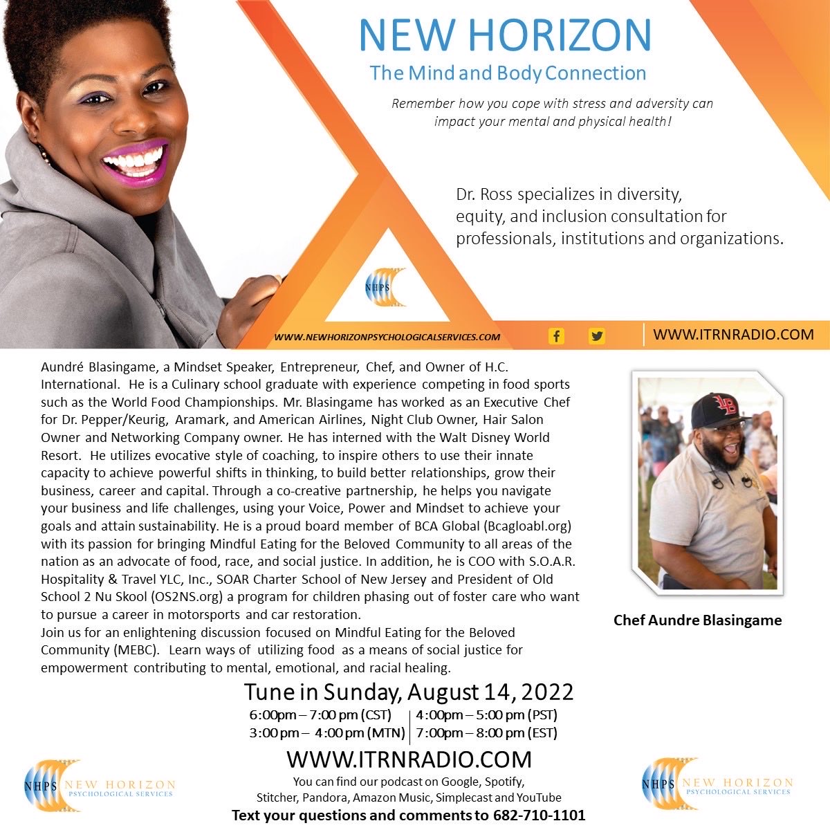 KeishaRossPhD's tweet photo. Can’t wait to interview ⁦⁦⁦@AJBlasingame⁩ about The Food and Mood Connection: Healing Through Mindful Eating for the Beloved Community. Listen live 6pm CT on ⁦⁦⁦@ItrnRadio⁩ . #mentalhealthmatters #selfcarematters #nutrition #chef #socialjustice https://t.co/OUazydeNtt